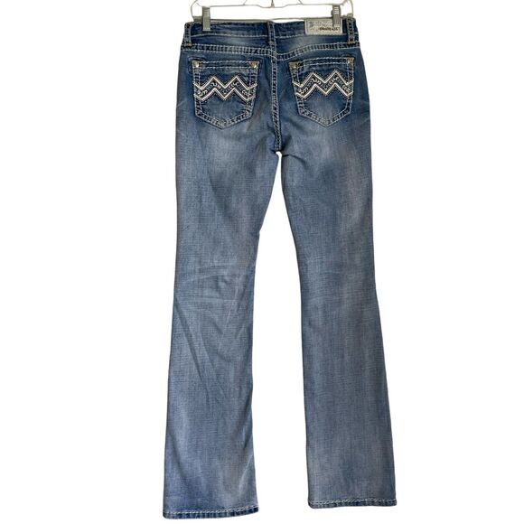 Grace In LA Bootcut Y2K Jeans Womens 28 Blue Thick Stitch Low Rise Flared Rock - Picture 1 of 11